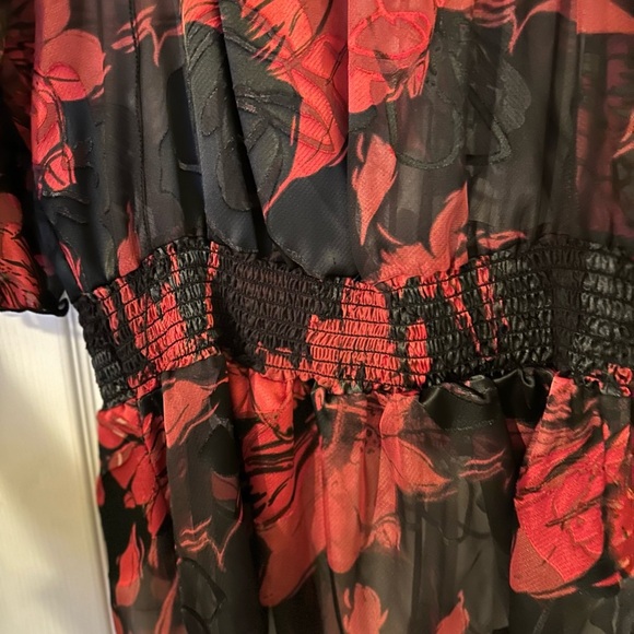 Red and Black Ruffled Flutter Sleeve Blouse (Helen Blake and Travel Elements) - Picture 4 of 13